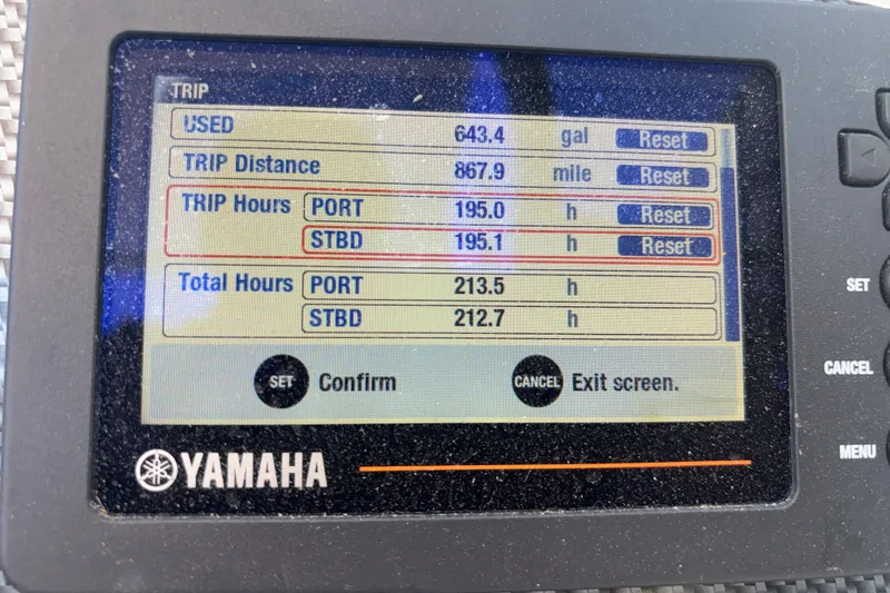 Slide: The Image of Yamaha display showing trip data for World Cat 230 SD, 2018 model. - 13