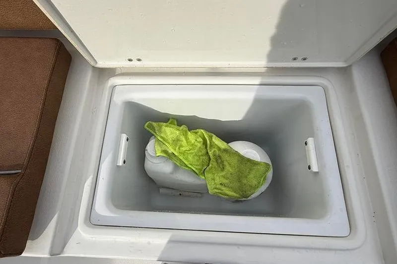 Slide: The Image of Storage compartment on 2023 Sea Hunt Ultra 255 SE boat with cleaning supplies. - 10
