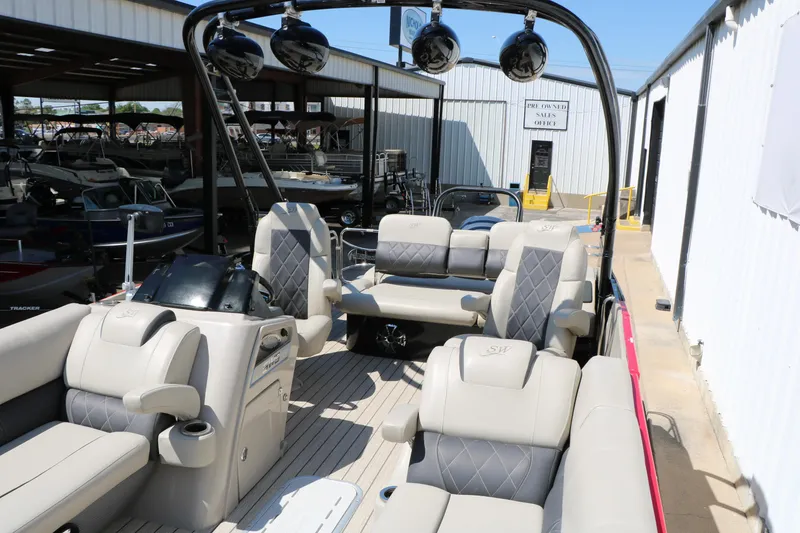 Slide: The Image of 2021 Silver Wave 2410 SW5 JS pontoon boat with luxurious seating and modern design. - 22