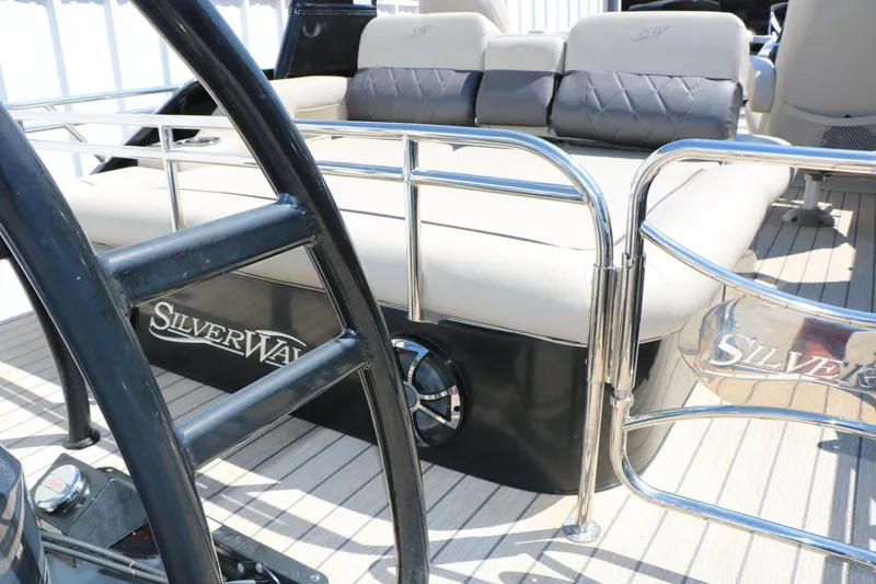 Slide: The Image of 2021 Silver Wave 2410 SW5 JS boat interior with plush seating and sleek design. - 28