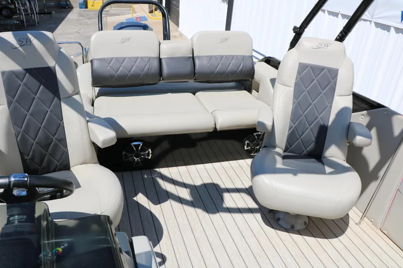 Slide: The Image of 2021 Silver Wave 2410 SW5 JS boat interior with plush seating and modern design. - 38