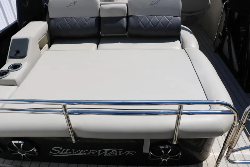 Slide: The Image of Luxury seating on 2021 Silver Wave 2410 SW5 JS pontoon boat with cup holders. - 47