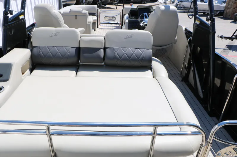 Slide: The Image of 2021 Silver Wave 2410 SW5 JS boat interior with luxurious seating and modern design. - 48
