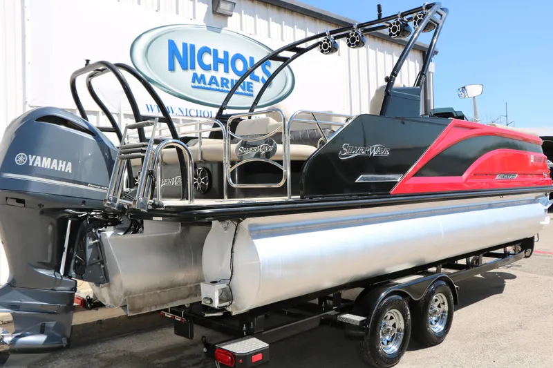 Slide: The Image of 2021 Silver Wave 2410 SW5 JS pontoon boat with Yamaha engine at Nichols Marine dealership. - 5