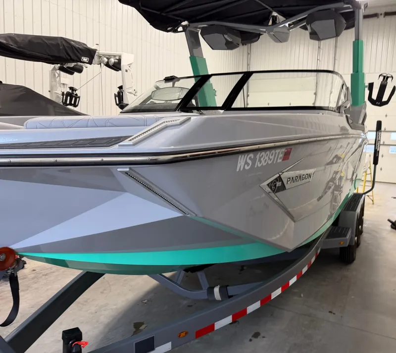 Slide: The Image of 2021 Nautique Super Air Nautique G25 Paragon in a warehouse. - 3