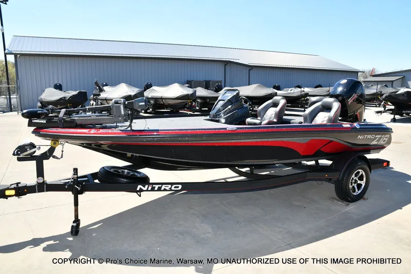 Slide: The Image of 2023 Nitro Z18 Pro boat with 150 Pro-XS engine on trailer. - 30