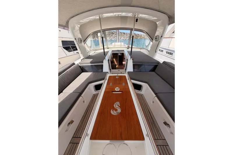 Slide: The Image of Interior view of 2020 Beneteau Oceanis 51.1 yacht with spacious seating and elegant design. - 41