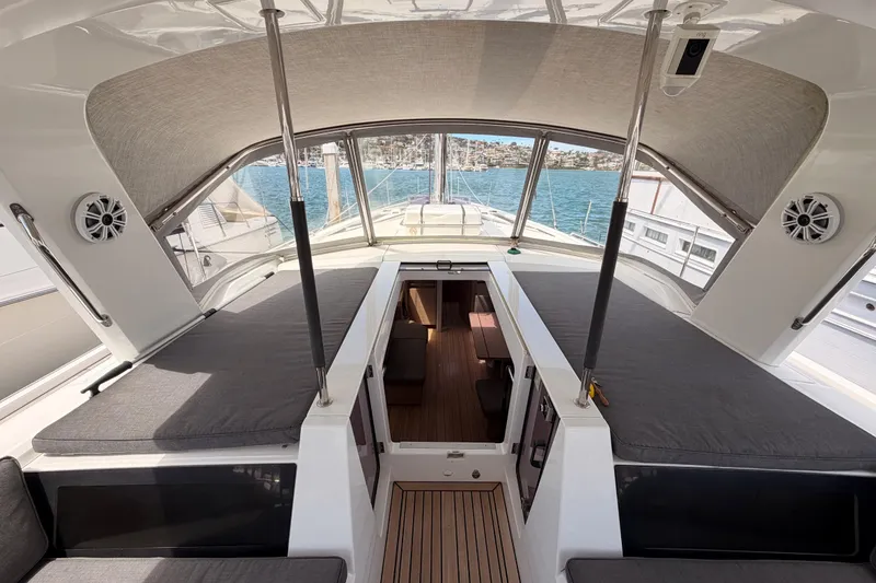 Slide: The Image of Interior view of 2020 Beneteau Oceanis 51.1 yacht, featuring spacious seating and elegant design. - 43