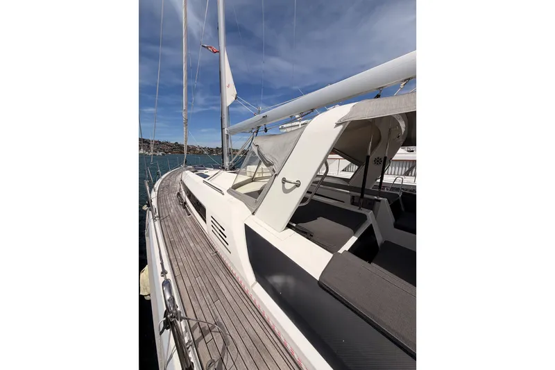 Slide: The Image of 2020 Beneteau Oceanis 51.1 sailboat with sleek deck design and modern features. - 9