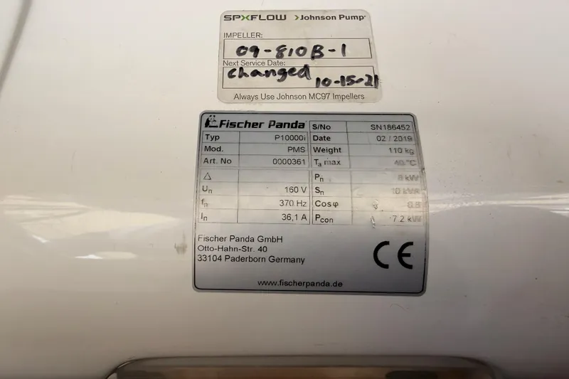 Slide: The Image of Fischer Panda generator label on a 2020 Beneteau Oceanis 51.1 sailboat. - 92