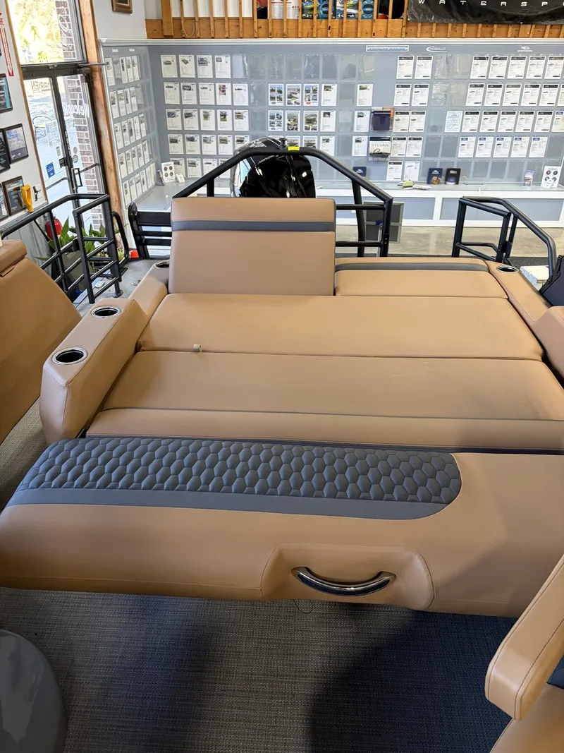 Slide: The Image of Interior of 2026 Sylvan L Series L-3 ULZ Platinum with luxurious seating. - 8