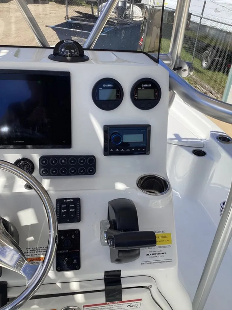 Slide: The Image of Control console of Blazer PureBay 2200 boat, year 2026. - 33
