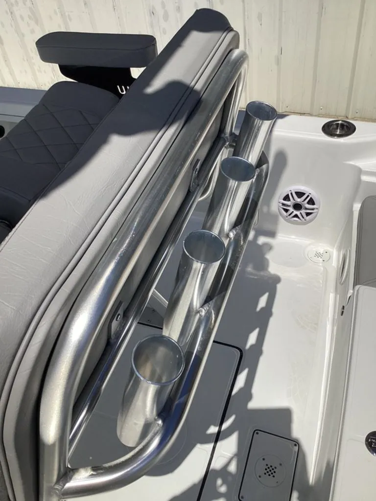 Slide: The Image of Blazer PureBay 2200 boat, fishing rod holders and seating area, 2026 model. - 34