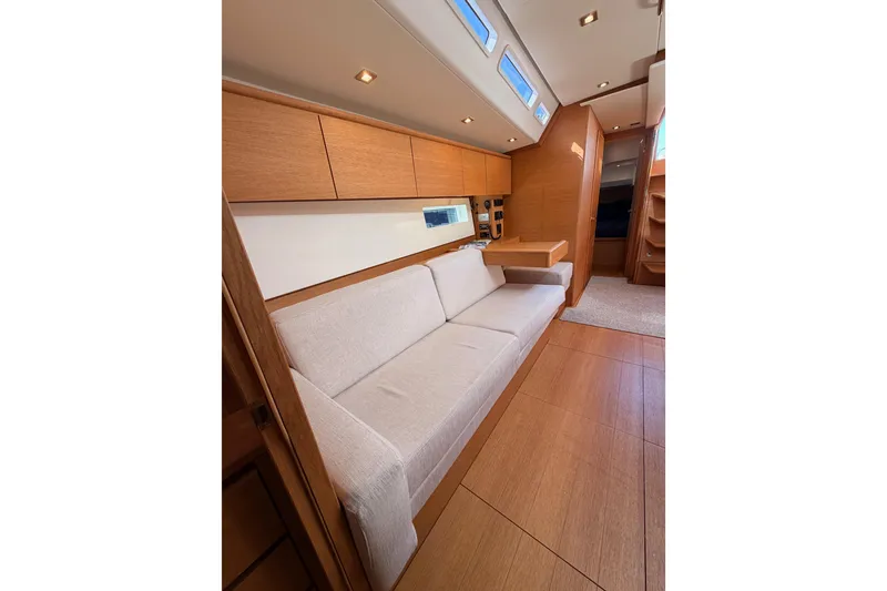 Slide: The Image of Luxurious interior of 2017 Solaris 50 yacht with modern wood finish and comfortable seating. - 108