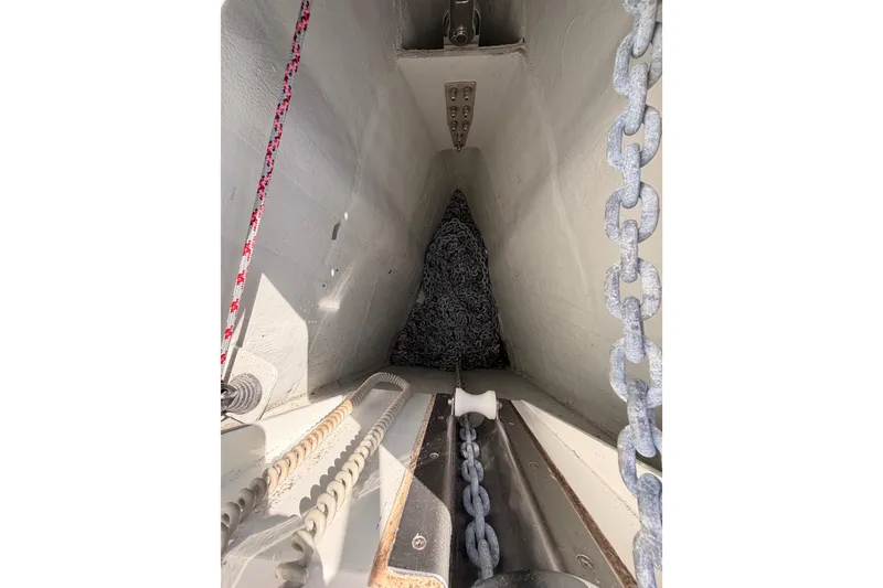 Slide: The Image of Anchor chain locker of 2017 Solaris 50 yacht with ropes and chains. - 23
