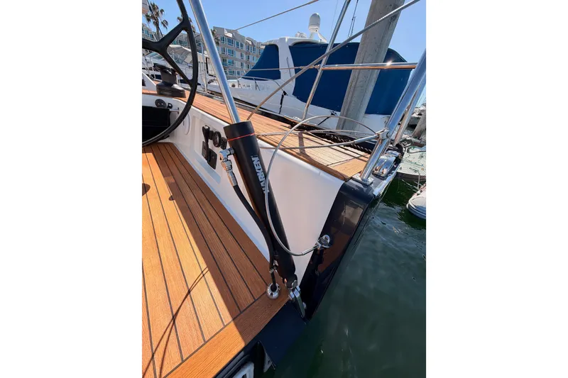 Slide: The Image of Deck view of a 2017 Solaris 50 yacht, featuring teak flooring and sleek design. - 45