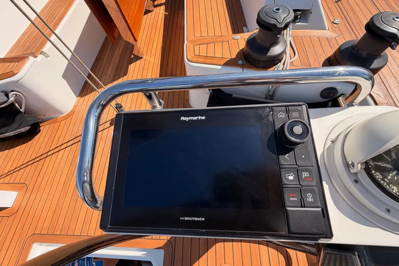 Slide: The Image of Raymarine navigation system on 2017 Solaris 50 yacht with teak deck. - 49