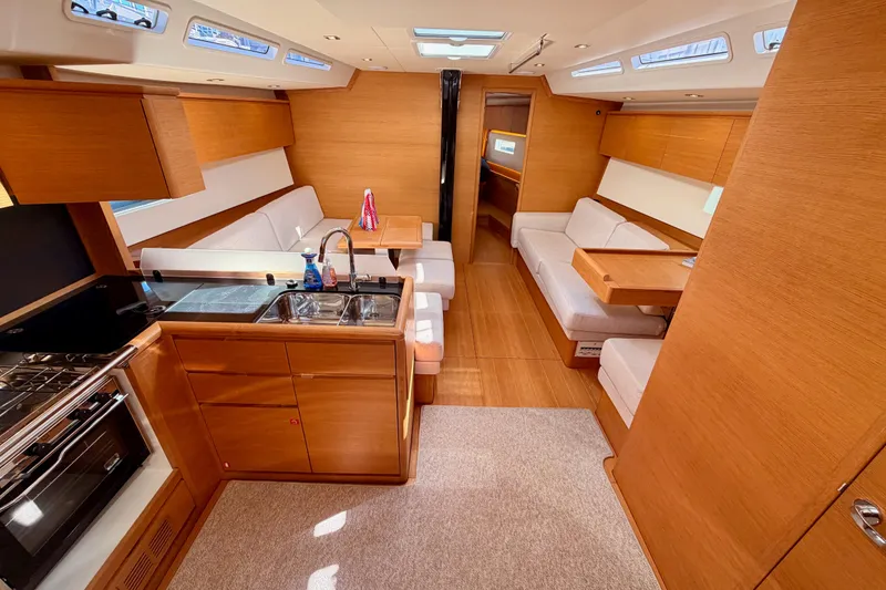 Slide: The Image of Luxurious interior of a 2017 Solaris 50 yacht with modern kitchen and seating area. - 63