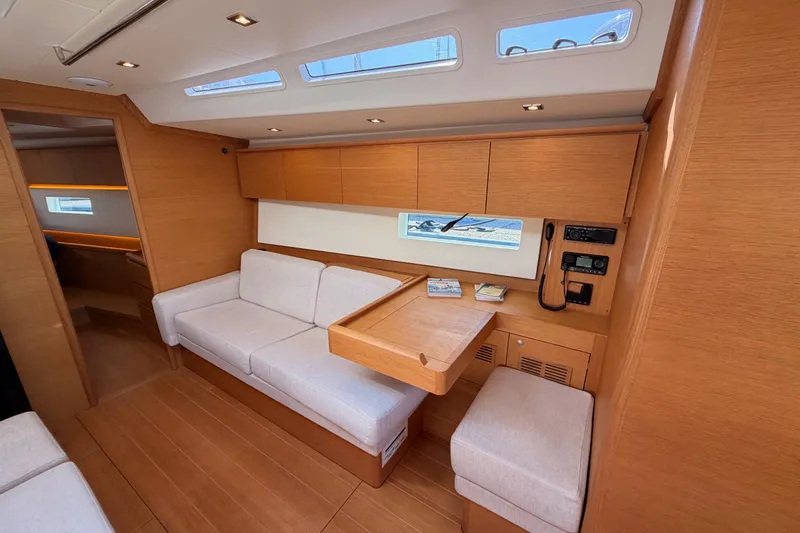 Slide: The Image of Luxurious interior of a 2017 Solaris 50 yacht with wooden finishes and comfortable seating. - 87