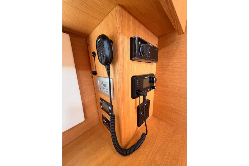 Slide: The Image of Control panel with communication devices on a 2017 Solaris 50 yacht interior. - 89