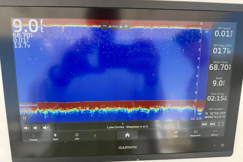 Slide: The Image of Garmin marine display showing sonar data on a 2019 Regulator 31 boat. - 10