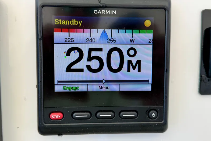 Slide: The Image of Garmin marine display showing 250 degrees on a 2019 Regulator 31 boat. - 12