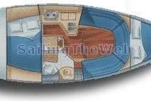 Slide: The Image of Floor plan of a 1994 Hunter 29.5 sailboat, featuring cabin layout and amenities. - 41