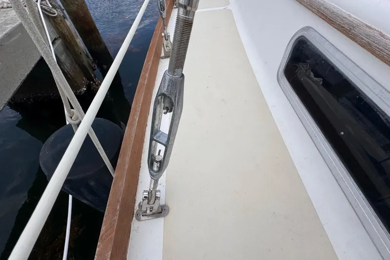 Slide: The Image of 1981 Gulfstar 44 Mk II Center Cockpit Sloop deck with rigging and window detail. - 24