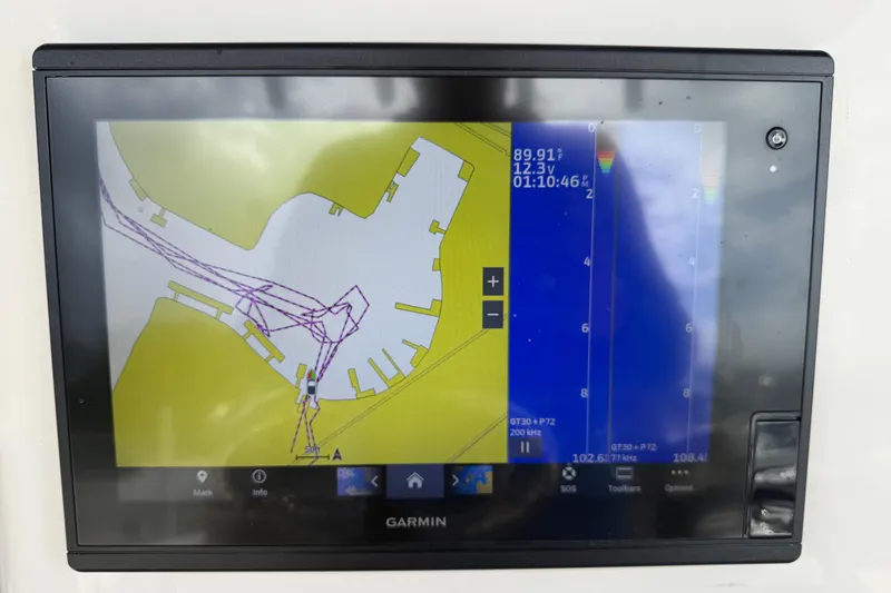 Slide: The Image of Garmin marine GPS display on 2020 Sea Chaser 27 HFC CC boat. - 25