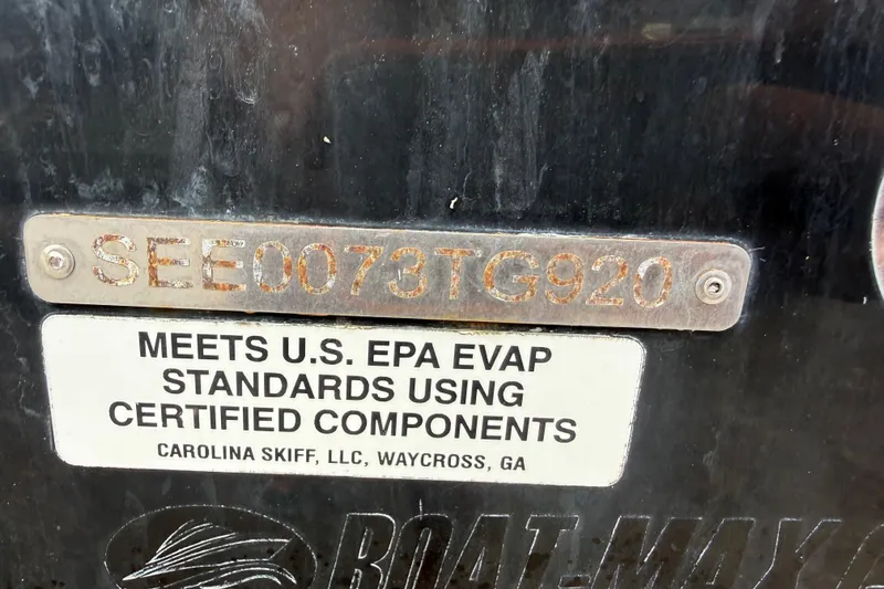 Slide: The Image of 2020 Sea Chaser 27 HFC CC boat identification plate and EPA compliance label. - 47