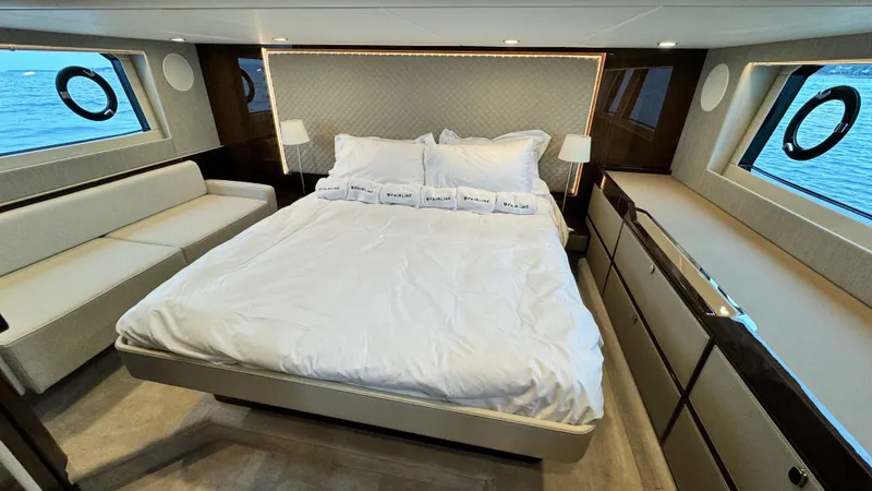 Slide: The Image of Luxurious bedroom on the 2024 Fairline Squadron 50 yacht. - 18