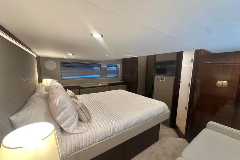 Slide: The Image of Luxurious bedroom interior of 2024 Fairline Squadron 50 yacht with modern design. - 47