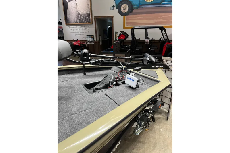 Slide: The Image of 2026 Tracker Pro Team 175 boat with Minn Kota trolling motor and Lowrance electronics. - 3