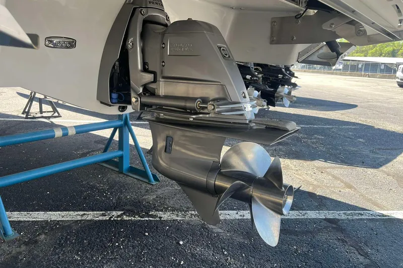 Slide: The Image of 2023 Regal 2800 Bowrider boat propeller and stern drive on display. - 6