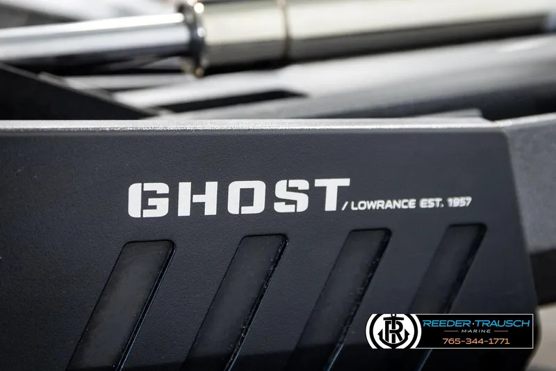 Slide: The Image of Close-up of 2023 Ranger Z519 featuring Lowrance Ghost branding and Reeder Trausch Marine logo. - 47