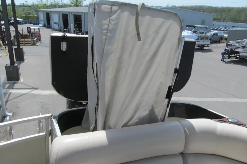 Slide: The Image of 2008 Sun Tracker Party Barge 25 Regency Edition with privacy enclosure at marina. - 14