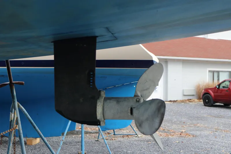 Slide: The Image of Propeller and rudder of a 2005 Beneteau First 47.7 sailboat on dry dock. - 3