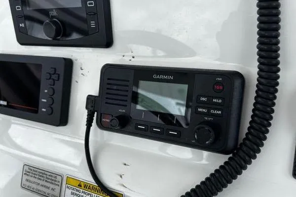 Slide: The Image of Garmin marine radio on 2018 Regulator 23 Forward Seating boat dashboard. - 22