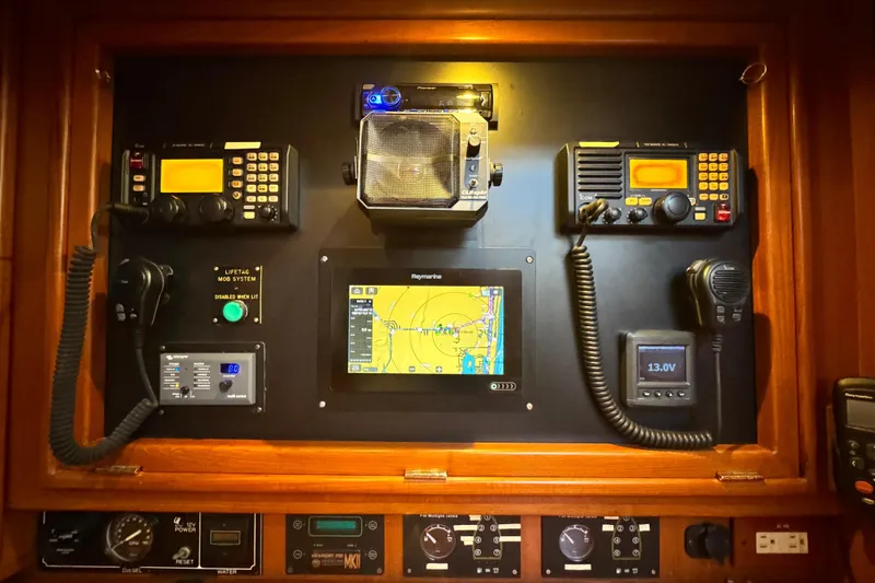 Slide: The Image of Navigation and communication panel on a 2009 Hylas 54 yacht. - 16