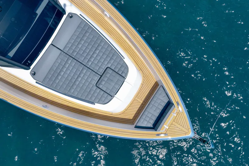 Slide: The Image of Top view of 2024 Pardo Yachts 43, featuring sleek deck design on blue water. - 12