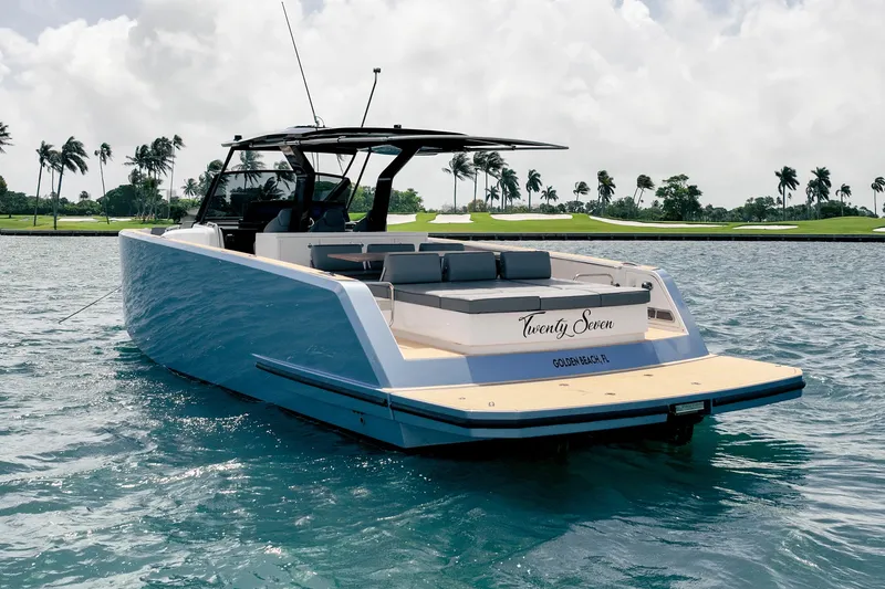 Slide: The Image of 2024 Pardo Yachts 43 cruising on a sunny day, showcasing sleek design and luxury features. - 15