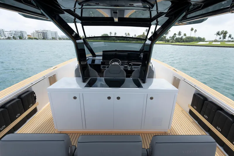 Slide: The Image of 2024 Pardo Yachts 43 luxury yacht interior with sleek design and modern helm station. - 27