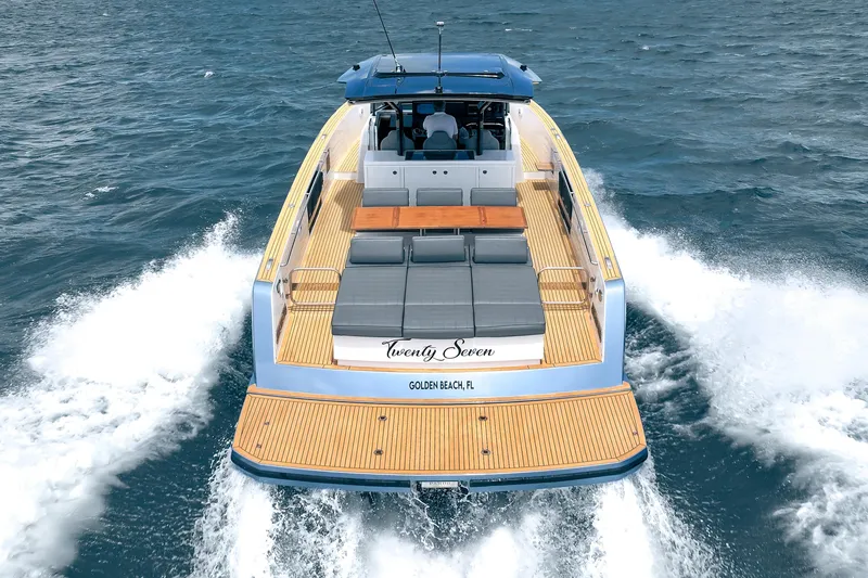 Slide: The Image of 2024 Pardo Yachts 43 cruising on open water, showcasing sleek design and luxury features. - 3