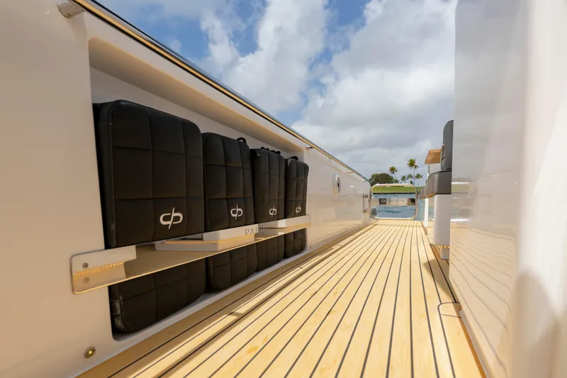 Slide: The Image of 2024 Pardo Yachts 43 deck with sleek design and luxurious seating. - 36