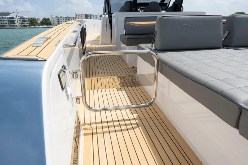 Slide: The Image of Luxurious 2024 Pardo Yachts 43 with sleek teak deck and modern seating. - 45