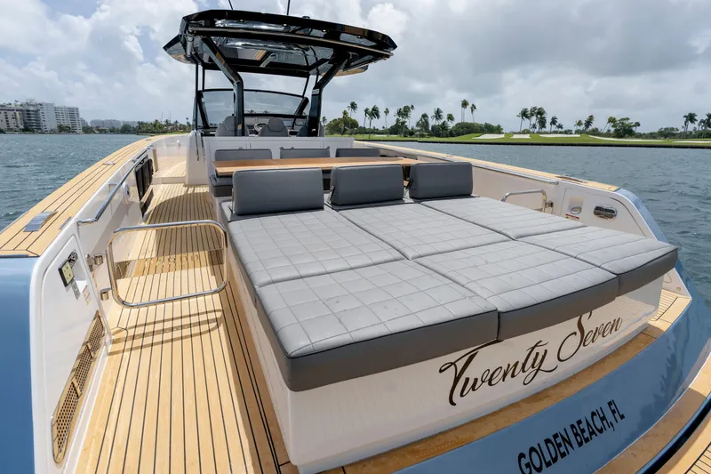 Slide: The Image of 2024 Pardo Yachts 43 luxury yacht with spacious deck and elegant seating. - 47
