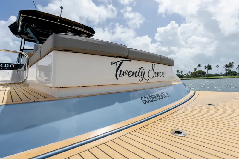 Slide: The Image of 2024 Pardo Yachts 43, named "Twenty Seven," docked at Golden Beach, FL. - 50