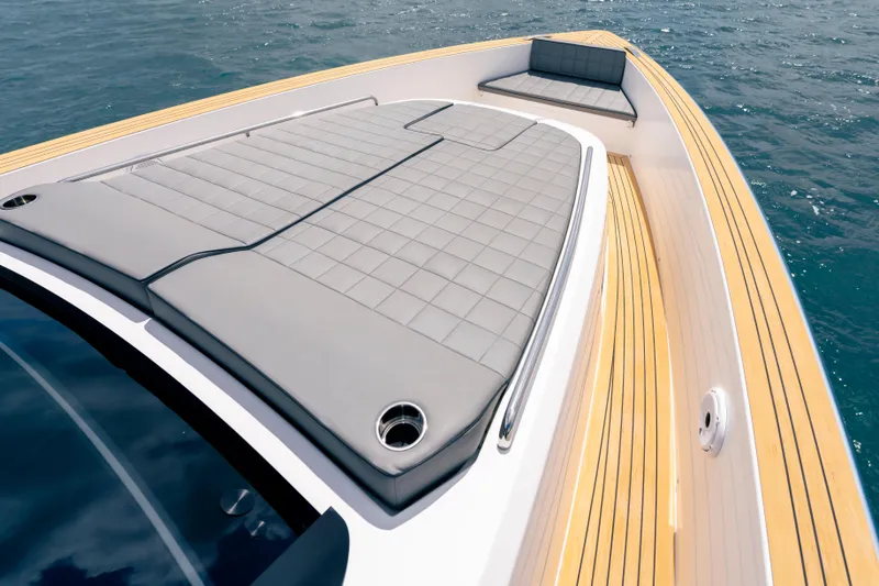 Slide: The Image of 2024 Pardo Yachts 43 with sleek deck design and luxurious sunbathing area. - 53