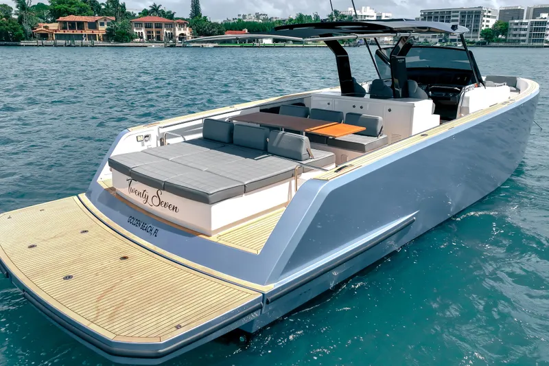 Slide: The Image of 2024 Pardo Yachts 43 luxury yacht on water, featuring sleek design and spacious deck. - 9