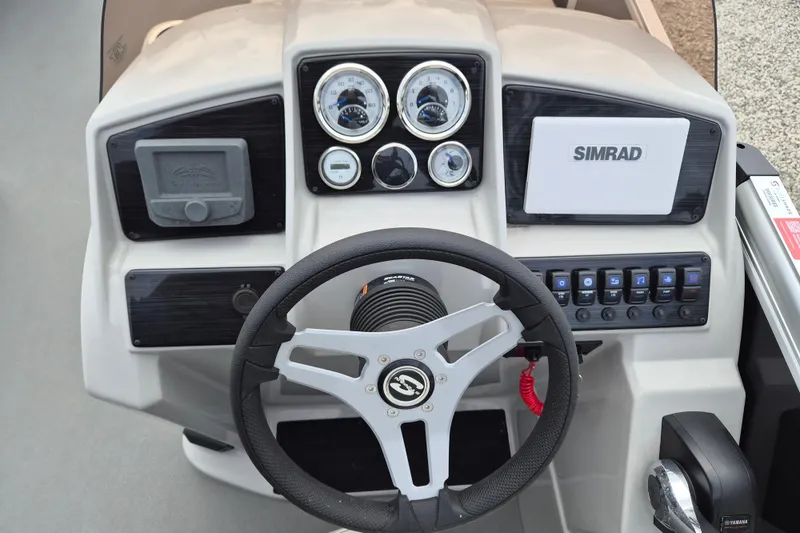 Slide: The Image of Steering console of 2025 Sylvan Mirage Fish 8522 Party Fish 4.0 with Simrad display. - 11